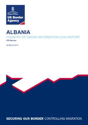 ALBANIA COUNTRY of ORIGIN INFORMATION (COI) REPORT COI Service