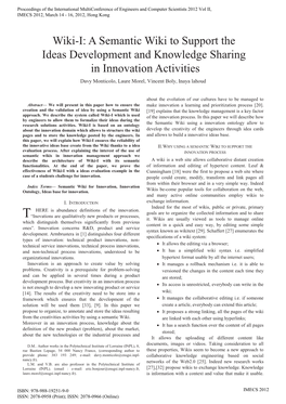 A Semantic Wiki to Support the Ideas Development and Knowledge Sharing in Innovation Activities