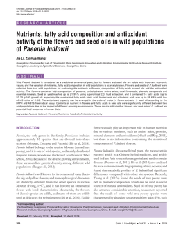 Nutrients, Fatty Acid Composition and Antioxidant Activity of the Flowers and Seed Oils in Wild Populations of Paeonia Ludlowii