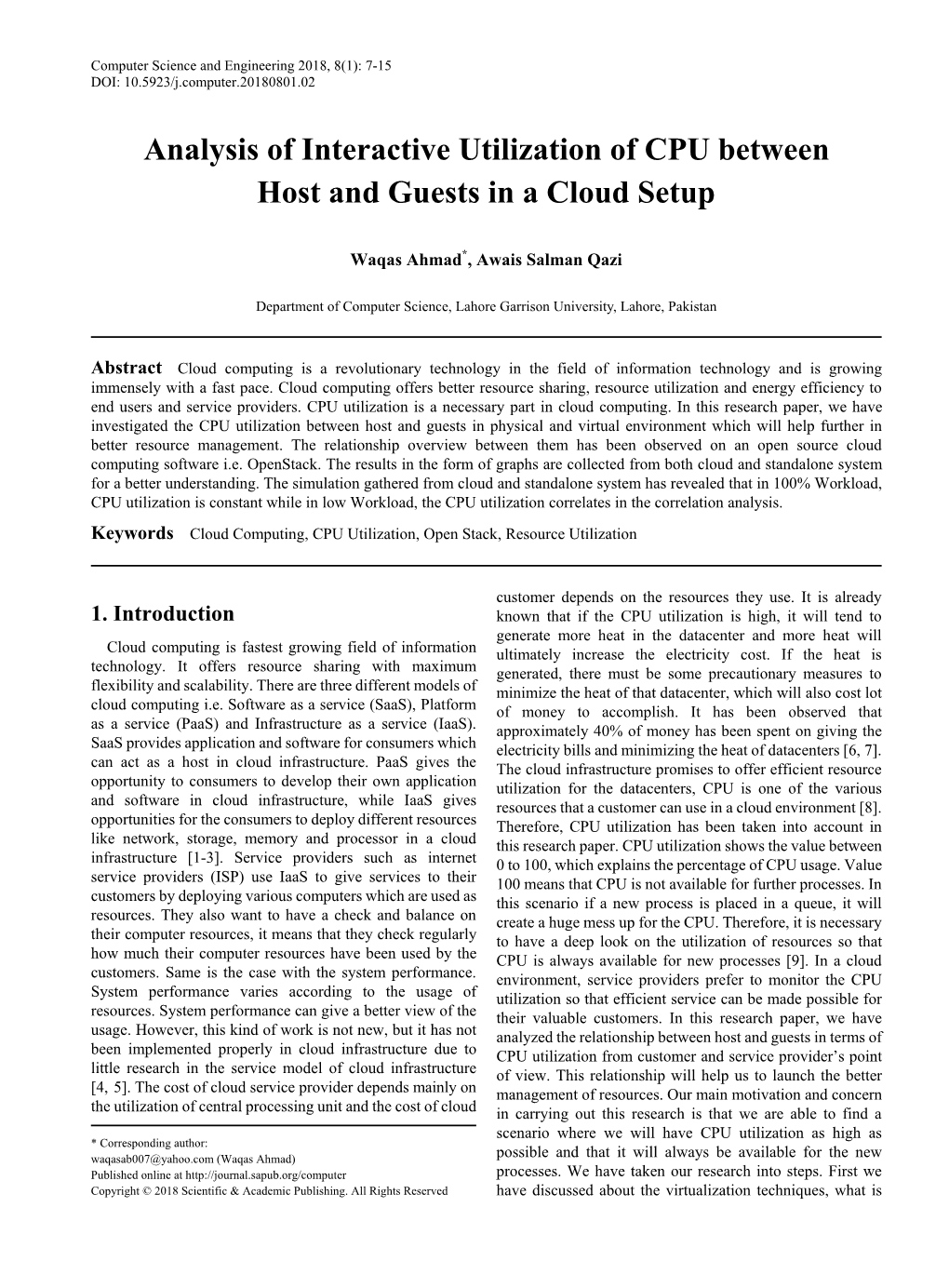 Cloud Computing, CPU Utilization, Open Stack, Resource Utilization