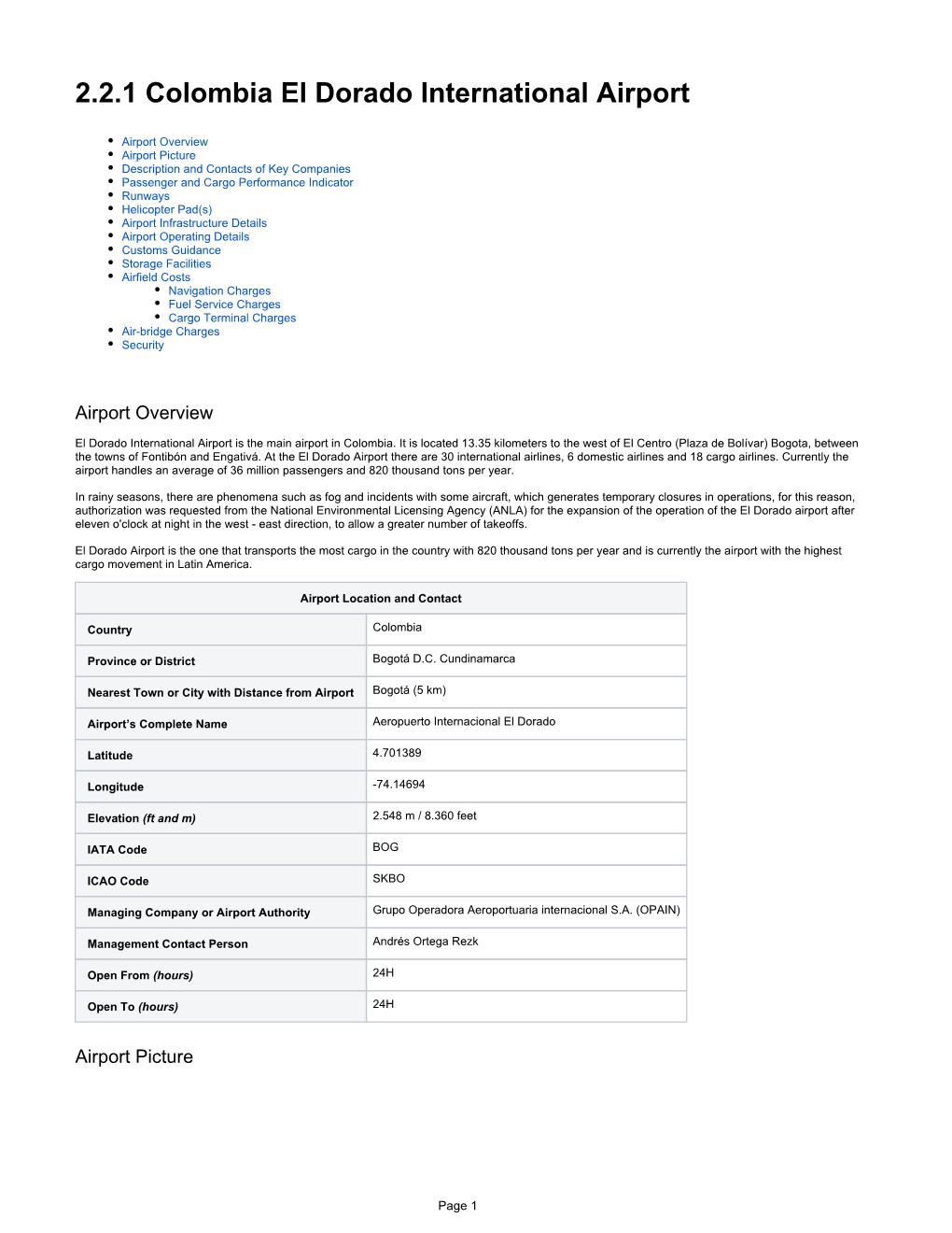 2.2.1 Colombia El Dorado International Airport