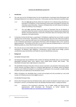 Summary De-Identification Protocol V2 1. Introduction 1.1 This Note Sets