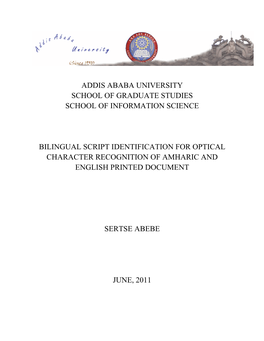 Addis Ababa University School of Graduate Studies School of Information Science
