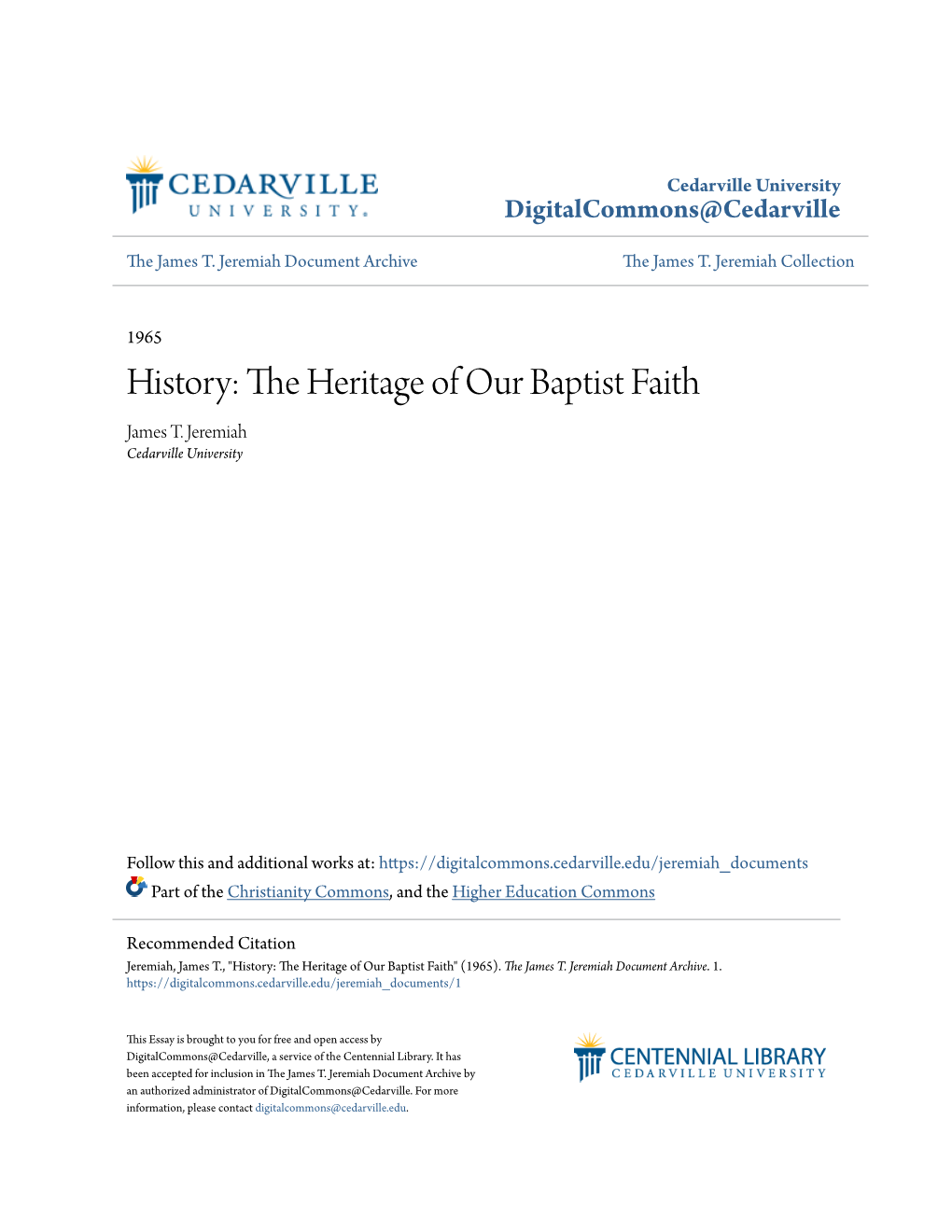 The Heritage of Our Baptist Faith