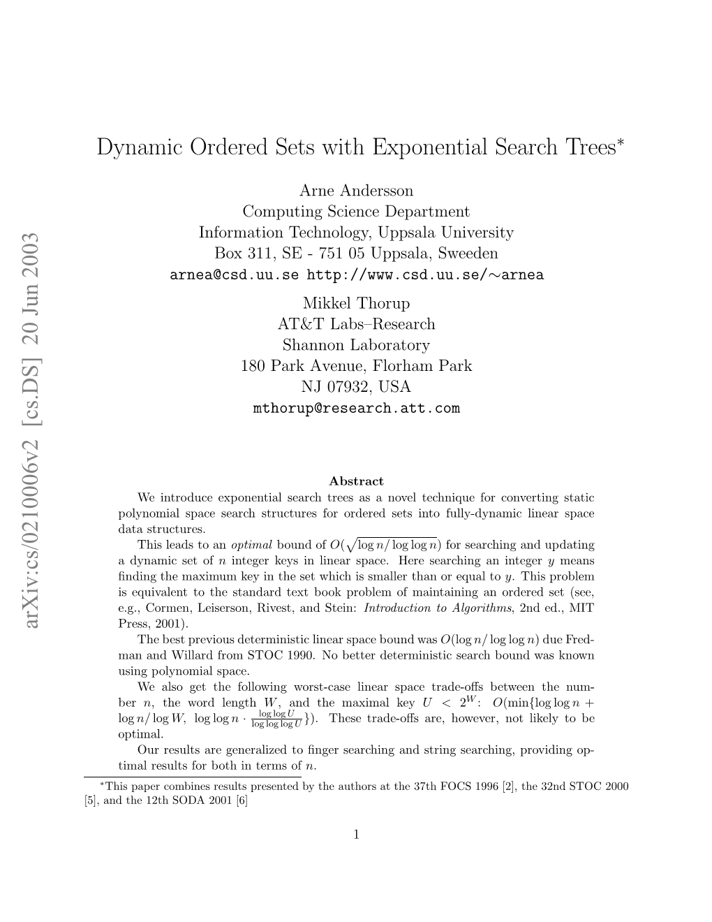 Dynamic Ordered Sets with Exponential Search Trees