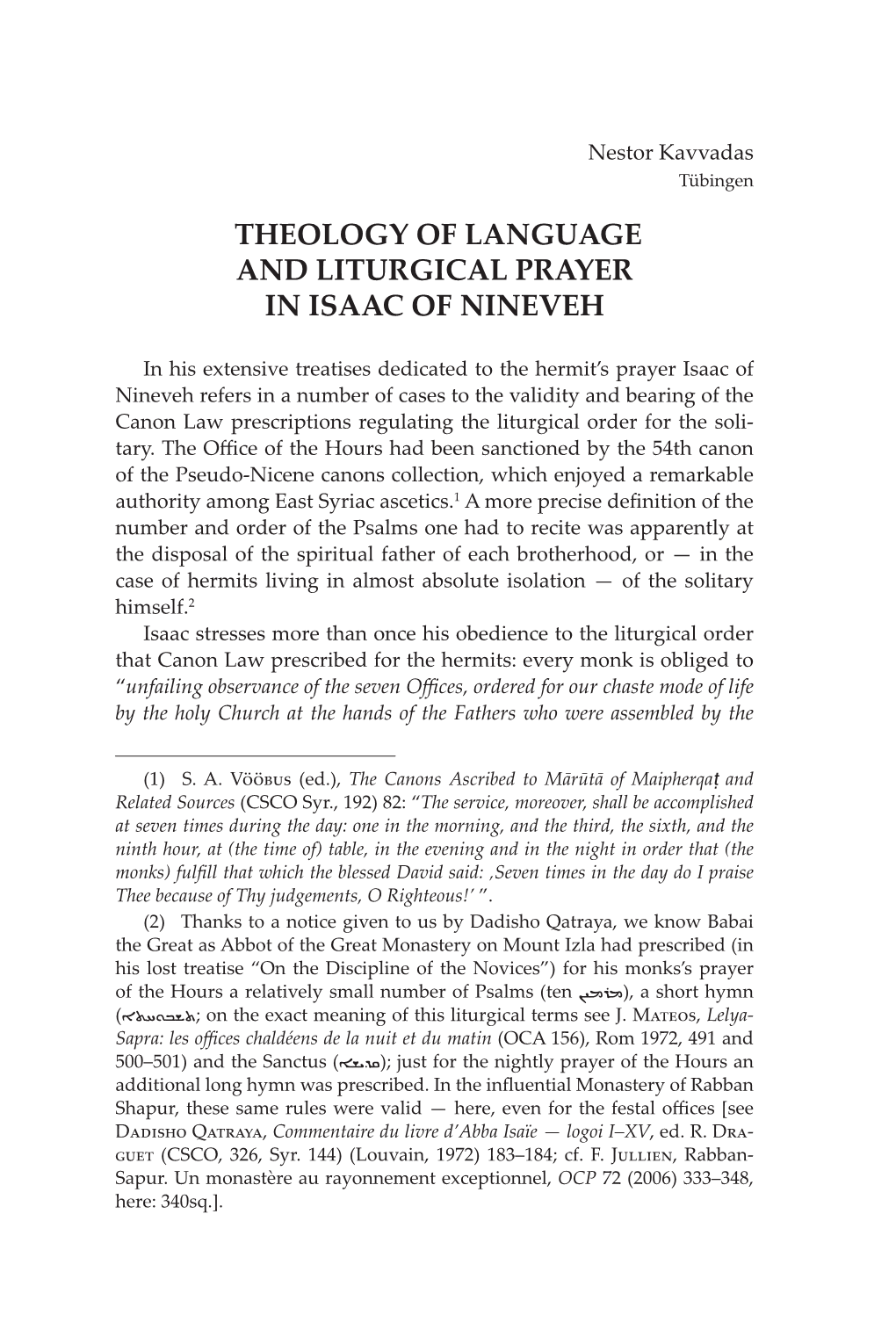 Theology of Language and Liturgical Prayer in Isaac of Nineveh