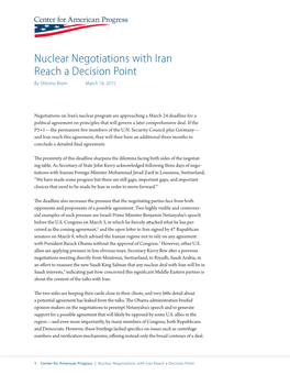 Nuclear Negotiations with Iran Reach a Decision Point by Shlomo Brom March 18, 2015