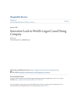 Innovation Leads to World's Largest Casual Dining Company Joe R