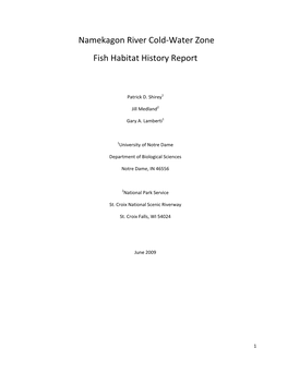 Namekagon River Cold-Water Zone Fish Habitat History Report