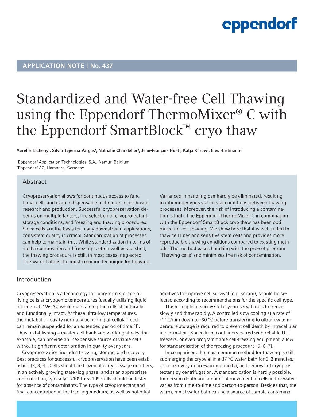 Application Note 437 Standardized and Water Free Cell Thawing Using