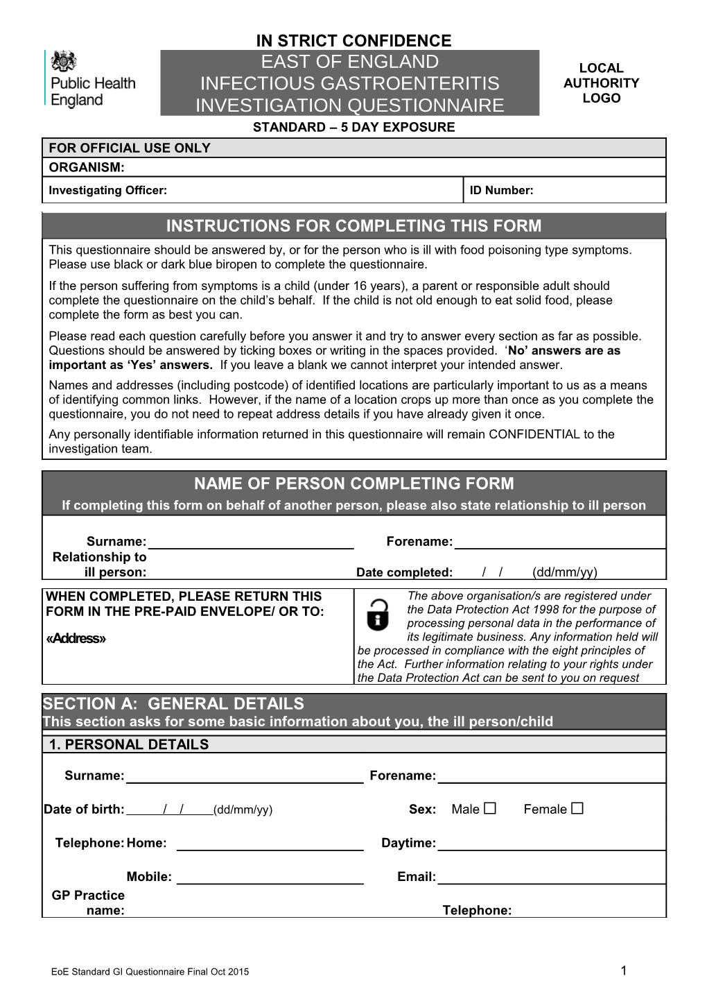 D02 2015 10 Eoe Standard 5 Day Infectious Gastroenteritis Questionnaire V3