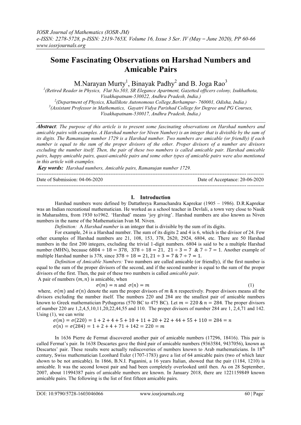 Some Fascinating Observations on Harshad Numbers and Amicable Pairs