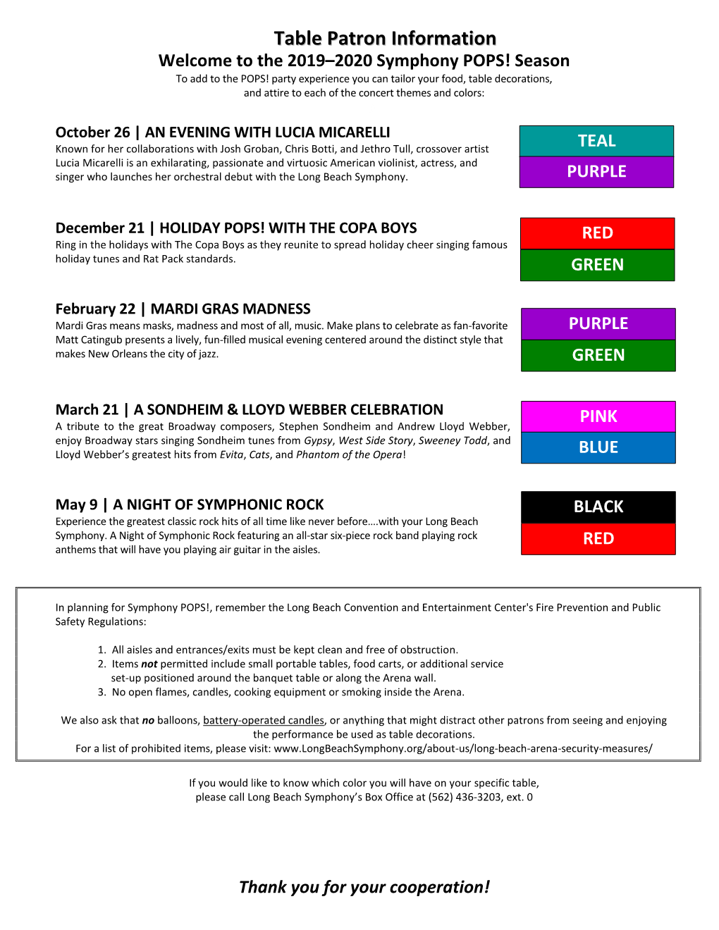 Table Patron Information