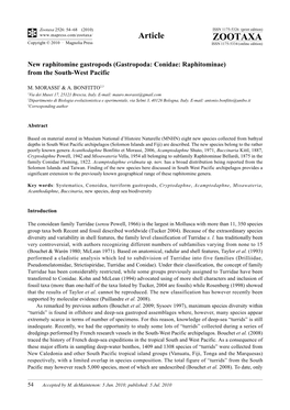 Zootaxa, New Raphitomine Gastropods (Gastropoda: Conidae