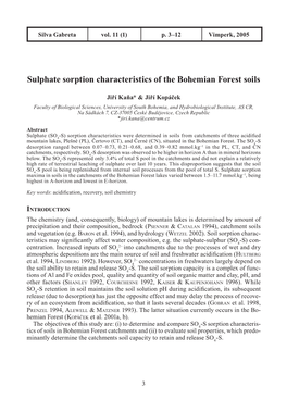 Sulphate Sorption Characteristics of the Bohemian Forest Soils