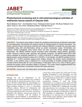 Phytochemical Screening and in Vitro Pharmacological Activities Of