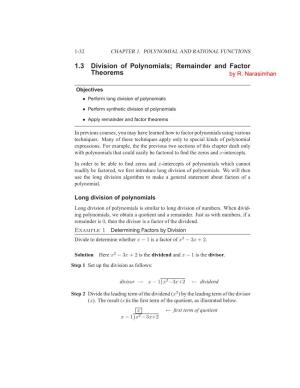 1.3 Division of Polynomials; Remainder and Factor Theorems