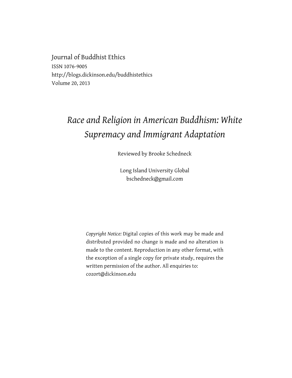 Race and Religion in American Buddhism: White Supremacy and Immigrant Adaptation