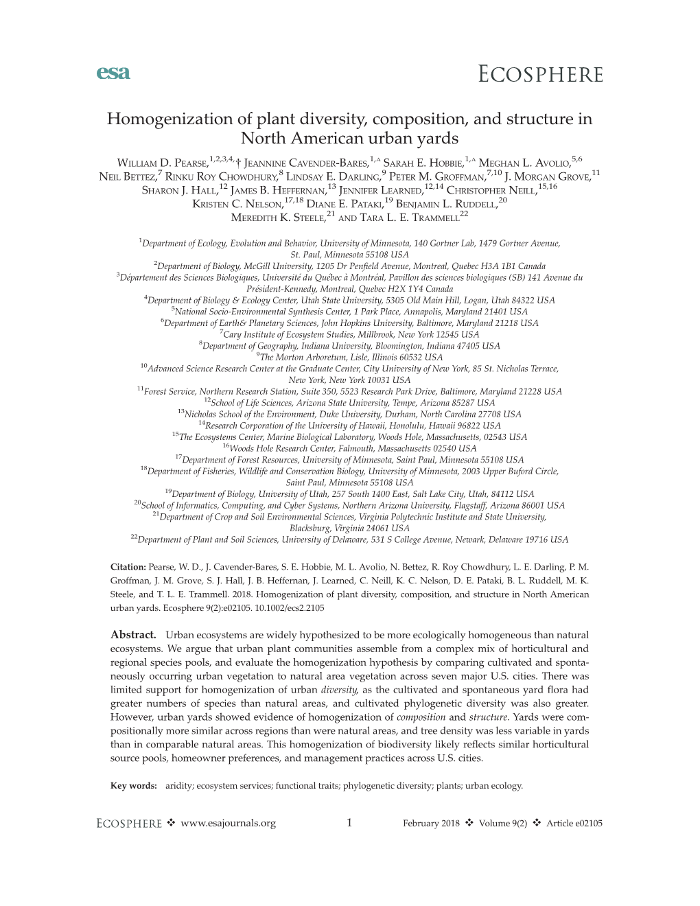 Homogenization of Plant Diversity, Composition, and Structure in North American Urban Yards