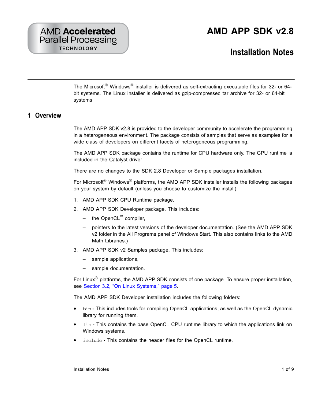 AMD APP SDK V2.8 Installation Notes