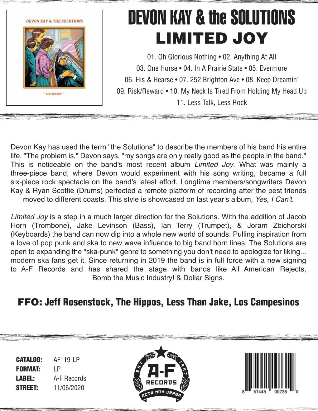 AF 119 DEVON KAY & the SOLUTIONS Limited Joy LP