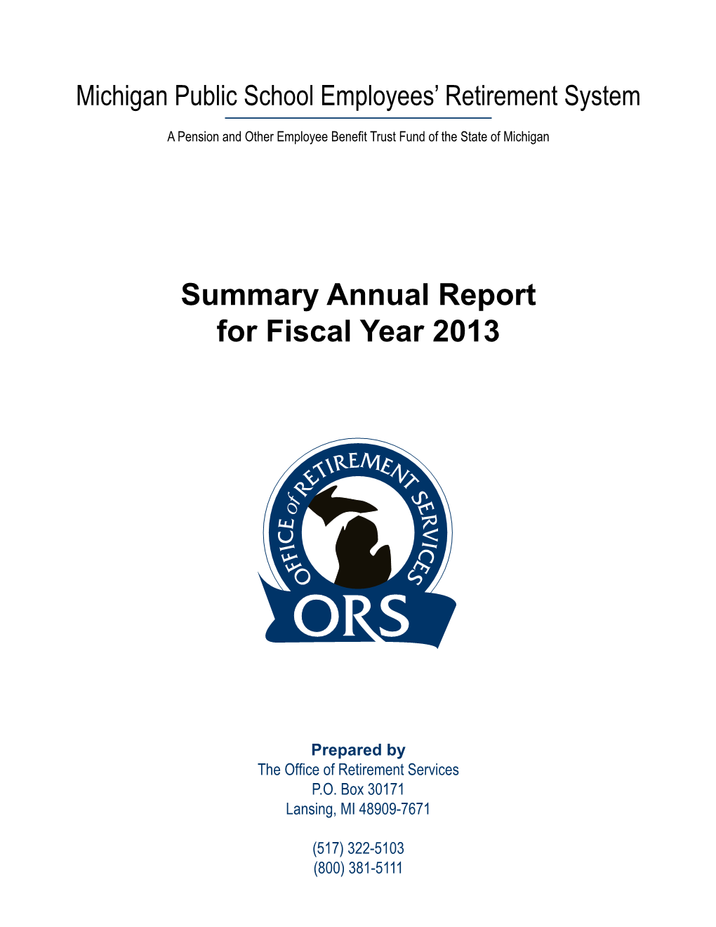 Summary Annual Report for Fiscal Year 2013