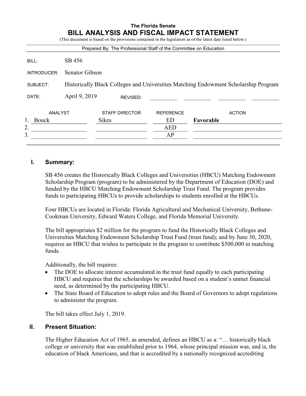 Bill Analysis and Fiscal Impact Statement