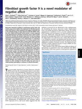 Fibroblast Growth Factor 9 Is a Novel Modulator of Negative Affect