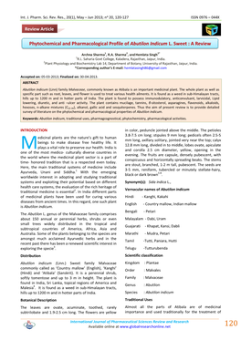 Phytochemical and Pharmacological Profile of Abutilon Indicum L. Sweet : a Review