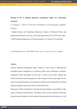 Brazing of Mo to Glidcop Dispersion Strengthened Copper for Accelerating