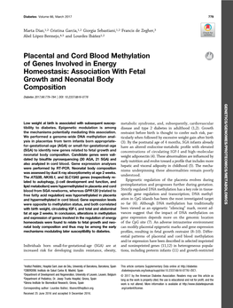 Placental and Cord Blood Methylation of Genes Involved in Energy Homeostasis: Association with Fetal Growth and Neonatal Body Composition