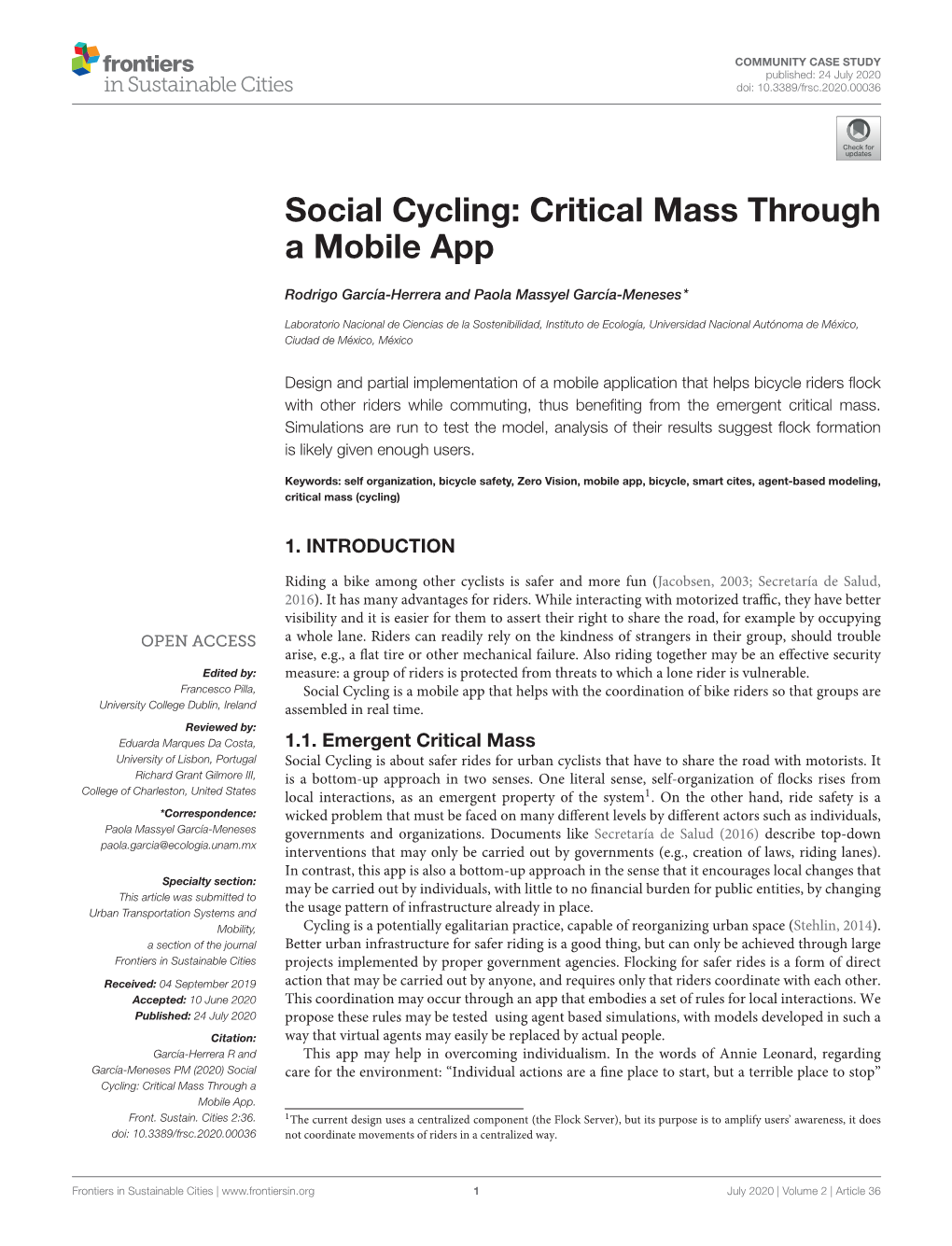 Social Cycling: Critical Mass Through a Mobile App