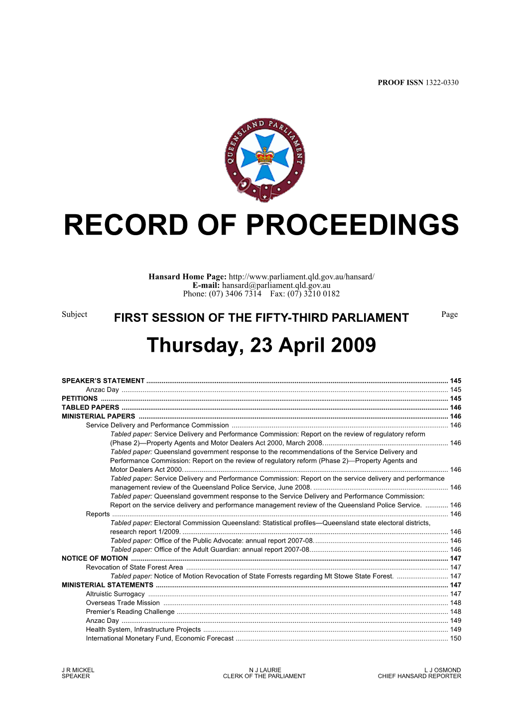 Record of Proceedings