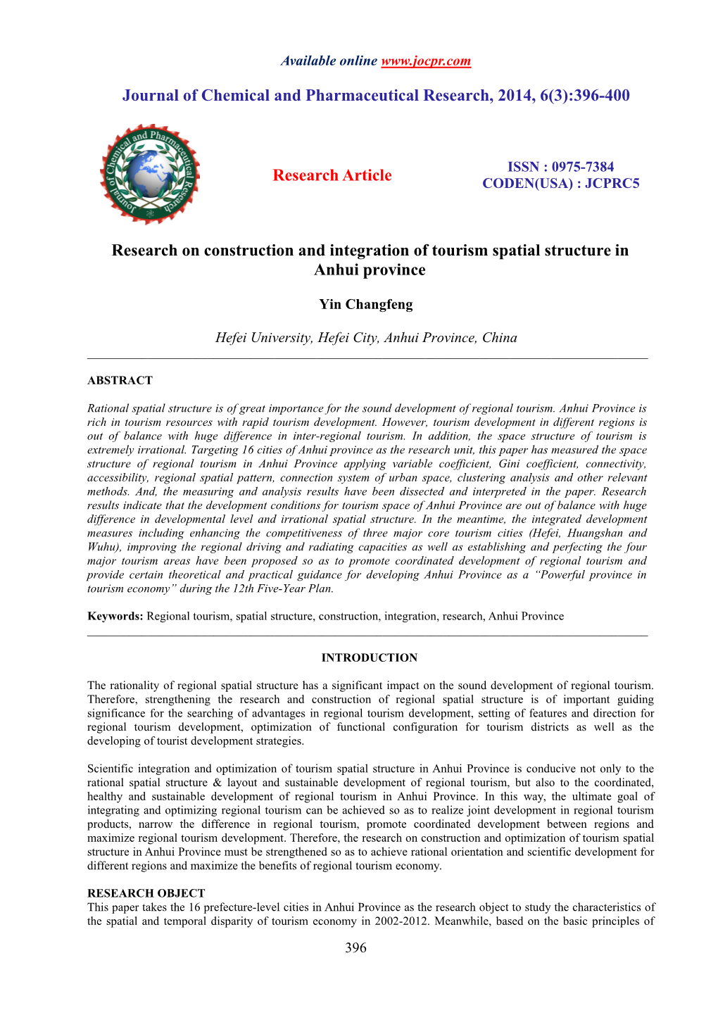 Research on Construction and Integration of Tourism Spatial Structure in Anhui Province