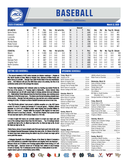 Thursday, Feb. 12, 2020 ACC Overall ATLANTIC W L T Pct. Hm Rd W/In Div