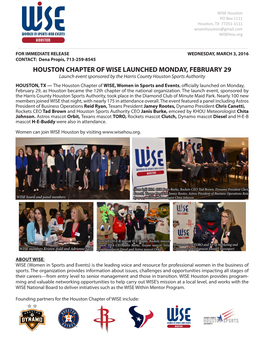 Houston Chapter of Wise Launched Monday, February 29