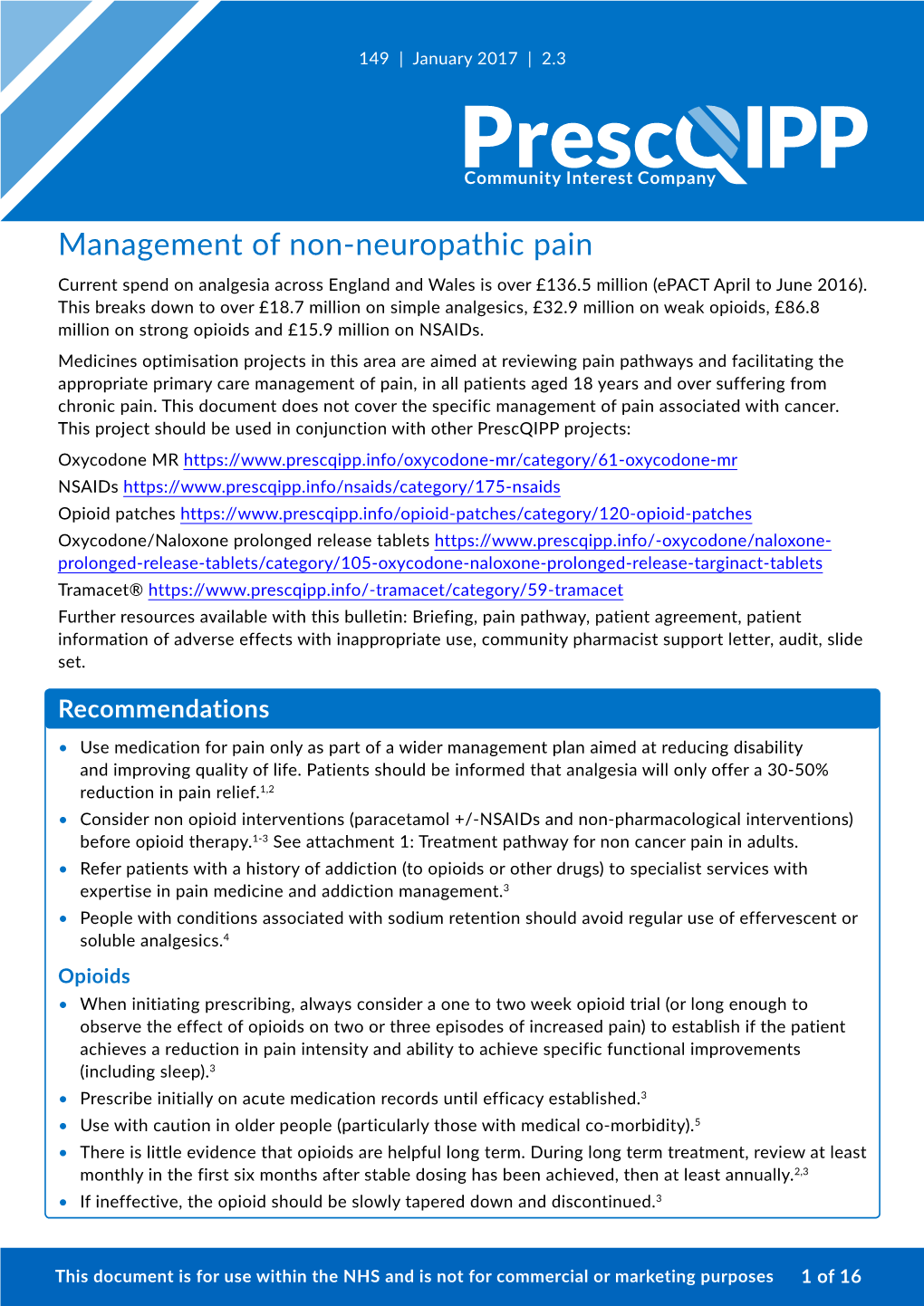 149I. Non-Neuropathic Pain