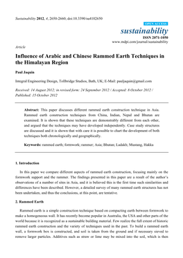Influence of Arabic and Chinese Rammed Earth Techniques in the Himalayan Region