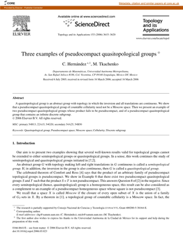 Three Examples of Pseudocompact Quasitopological Groups ✩