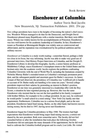 Eisenhower at Columbia Author Travis Beal Jacobs New Brunswick, NJ: Transaction Publishers