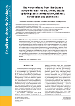 The Herpetofauna from Ilha Grande (Angra Dos Reis, Rio De Janeiro, Brazil): Updating Species Composition, Richness, Distribution and Endemisms