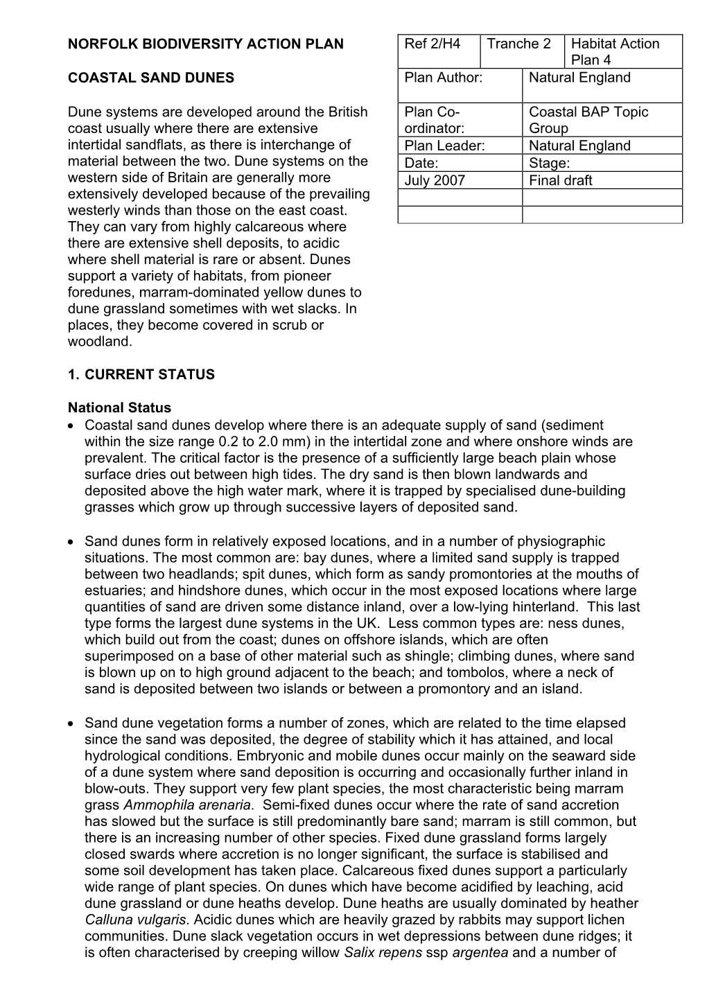 COASTAL SAND DUNES Plan Author: Natural England