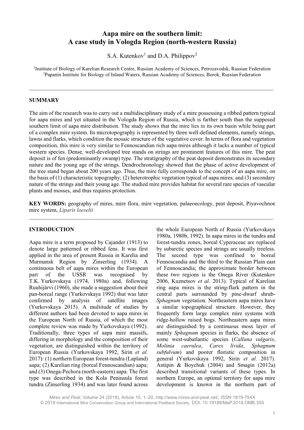 Aapa Mire on the Southern Limit: a Case Study in Vologda Region (North-Western Russia)