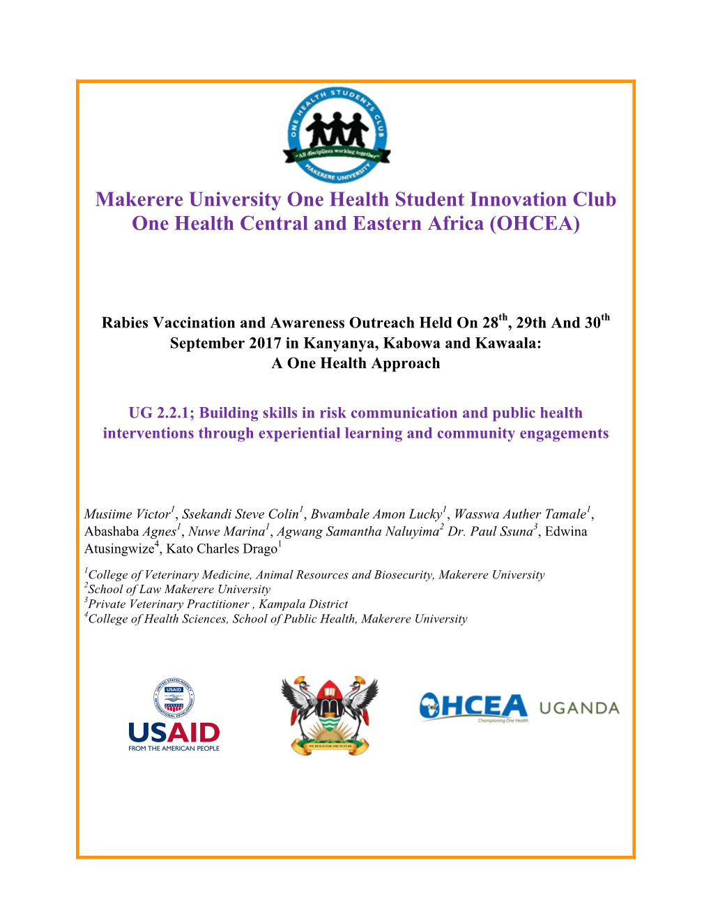 Makerere University One Health Student Innovation Club One Health Central and Eastern Africa (OHCEA)