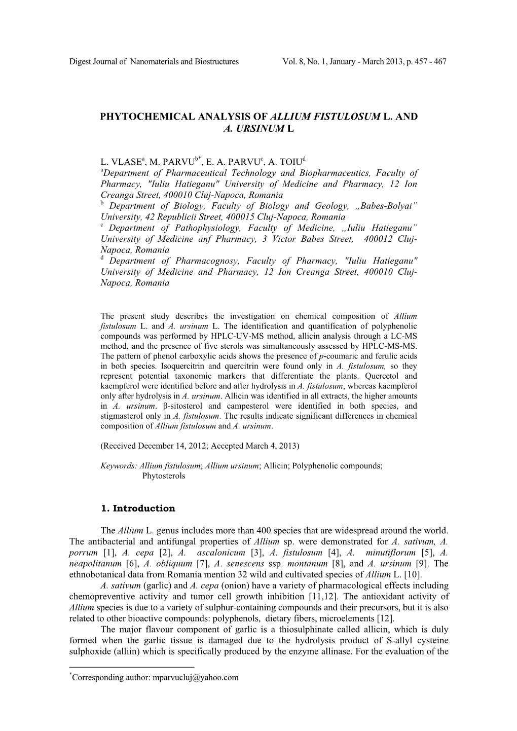 Phytochemical Analysis of Allium Fistulosum L. and A. Ursinum L