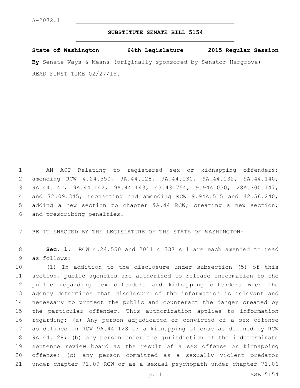 AN ACT Relating to Registered Sex Or Kidnapping Offenders; 1 Amending