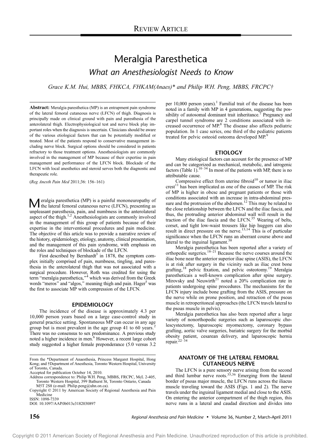 Meralgia Paresthetica What an Anesthesiologist Needs to Know