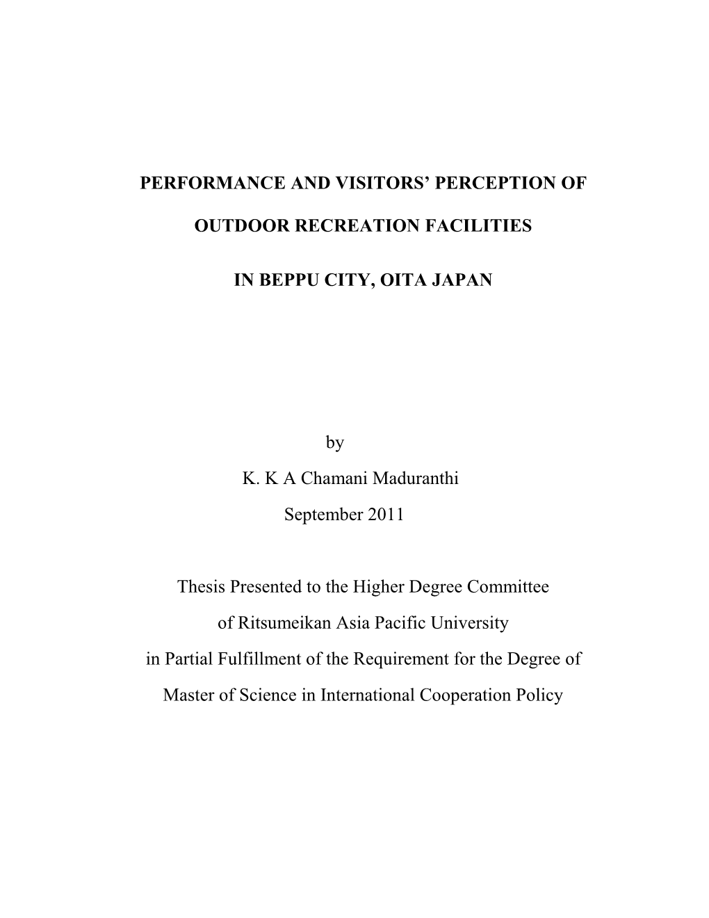 Performance and Visitors' Perception of Outdoor