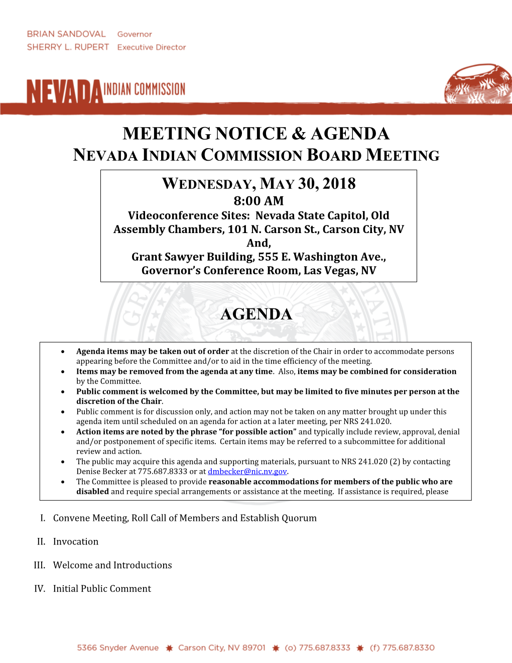 Meeting Notice & Agenda