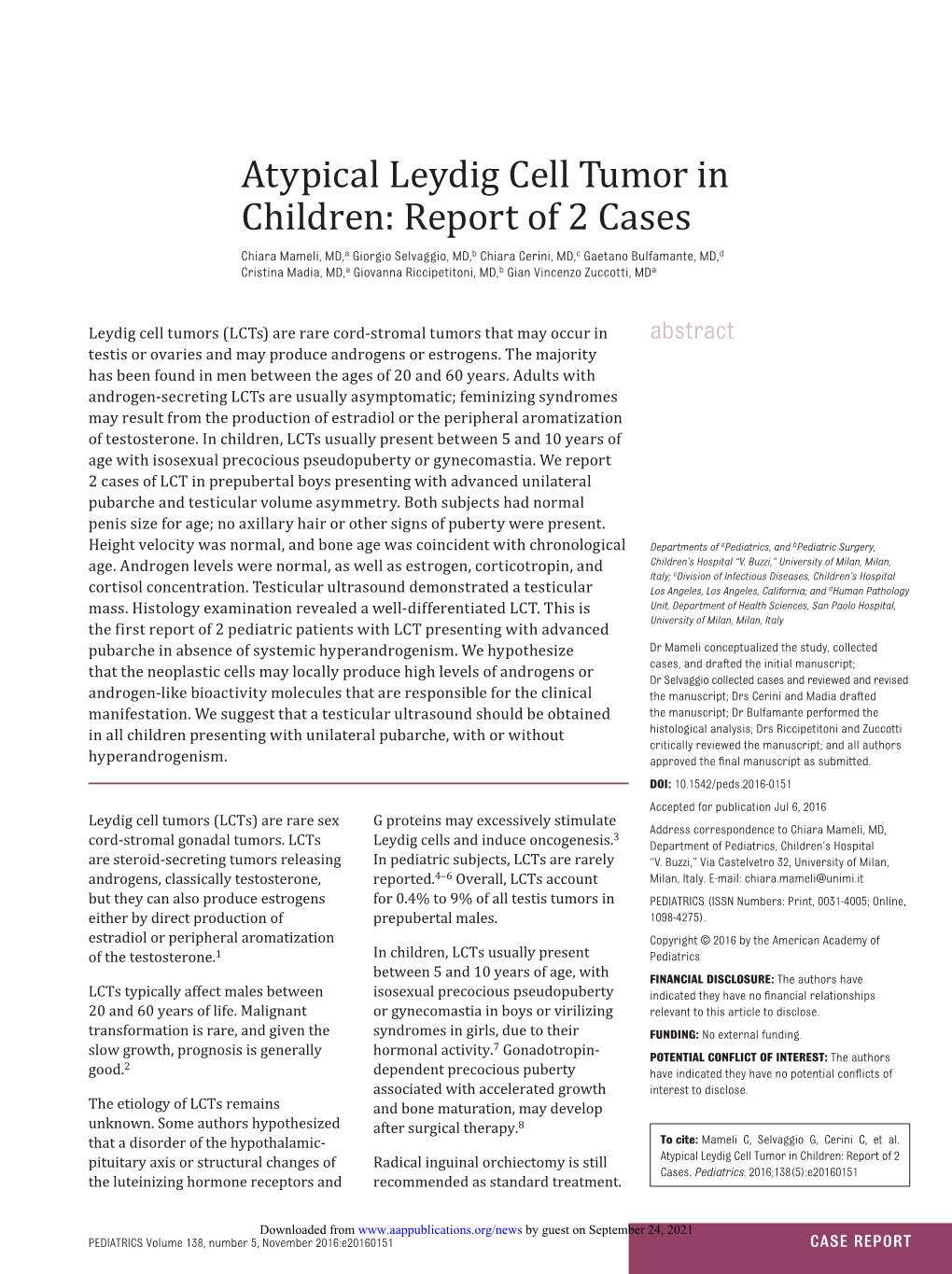 Atypical Leydig Cell Tumor in Children